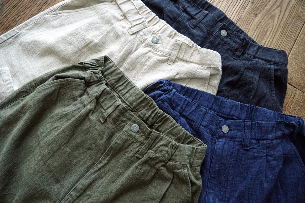 Sauce Zhan Men Pants Linen Pants Men Summer Breathable Casual Pants Ankle-length Loose Fit Taper Leg