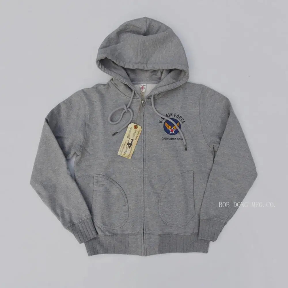 BOB DONG USAF California Base Military Print Zip Hoodies Men Hooded Sweatshirt