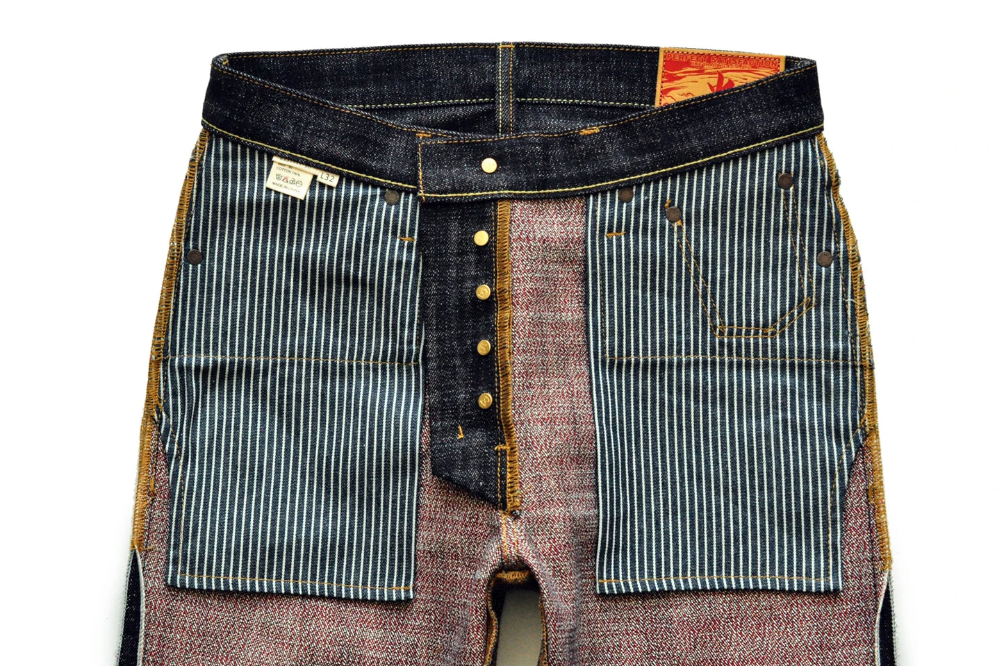 Saucezhan EX315XX-BO-Fire Jeans for Men Furinkazan Selvedge Jeans Mens Jeans Taper Fit 16.8 OZ Silver-plated Buttons Raw Denim