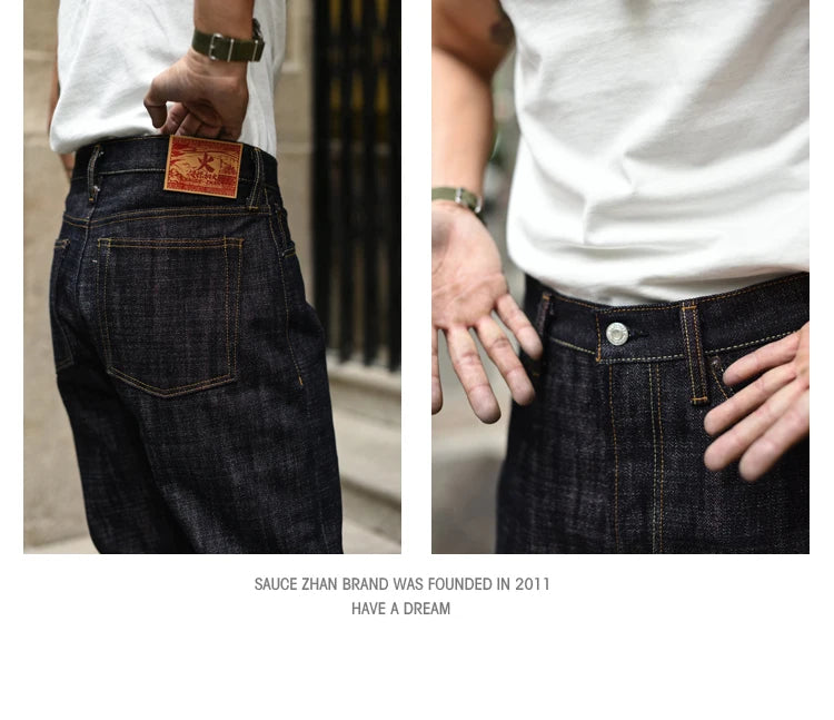 Saucezhan EX315XX-BO-Fire Jeans for Men Furinkazan Selvedge Jeans Mens Jeans Taper Fit 16.8 OZ Silver-plated Buttons Raw Denim