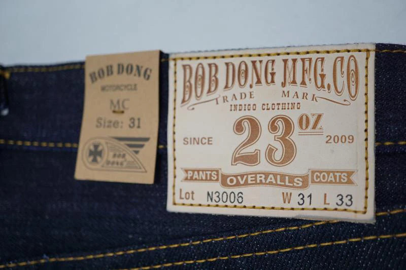 BOB DONG 23oz Flash Back Pockets Motorcycle Style Men's Jeans Selvage Denim Blue