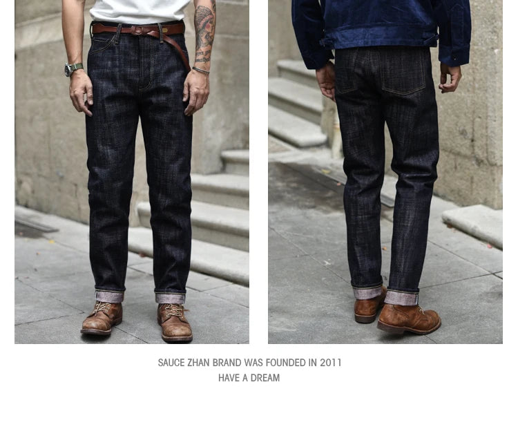 Saucezhan EX315XX-BO-Fire Jeans for Men Furinkazan Selvedge Jeans Mens Jeans Taper Fit 16.8 OZ Silver-plated Buttons Raw Denim