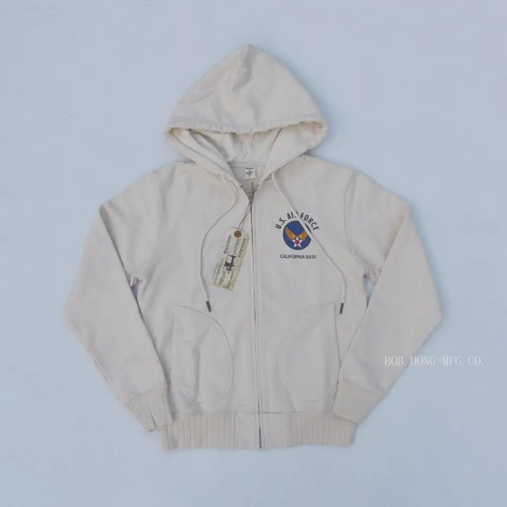 BOB DONG USAF California Base Military Print Zip Hoodies Men Hooded Sweatshirt