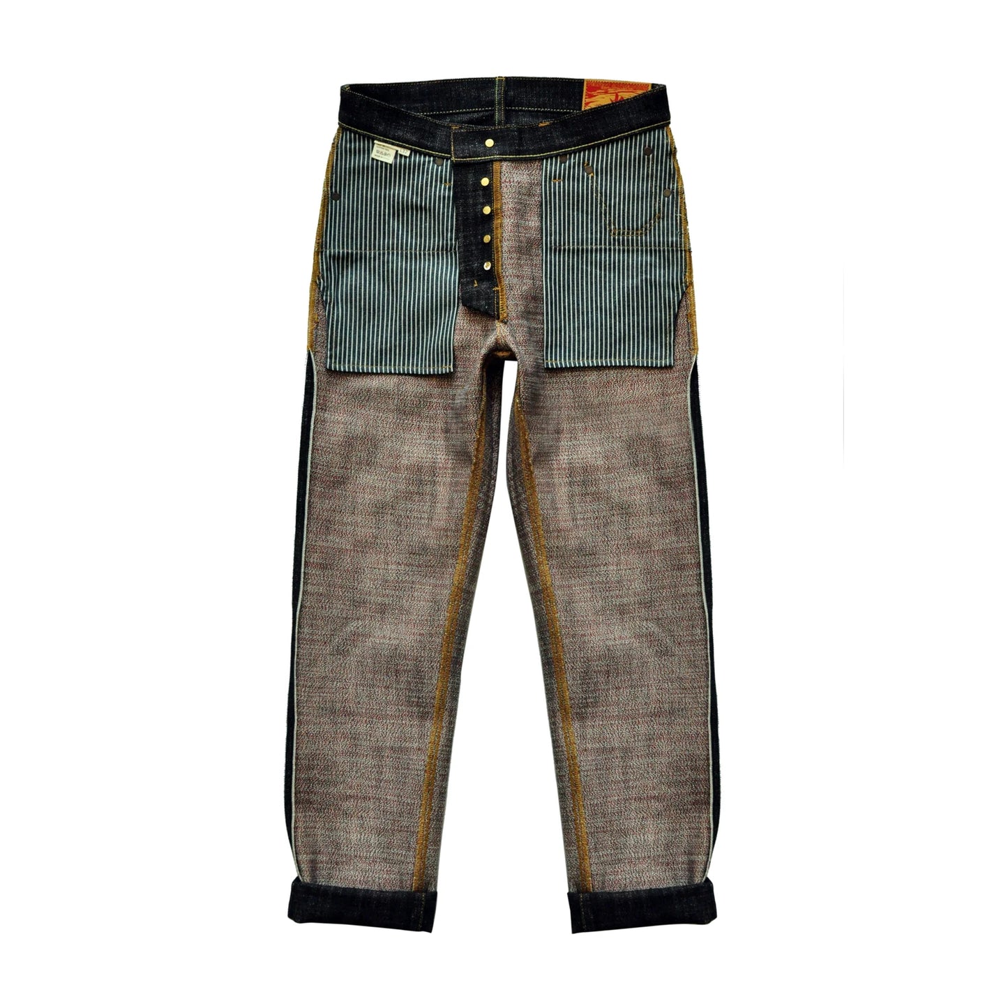 Saucezhan EX315XX-BO-Fire Jeans for Men Furinkazan Selvedge Jeans Mens Jeans Taper Fit 16.8 OZ Silver-plated Buttons Raw Denim