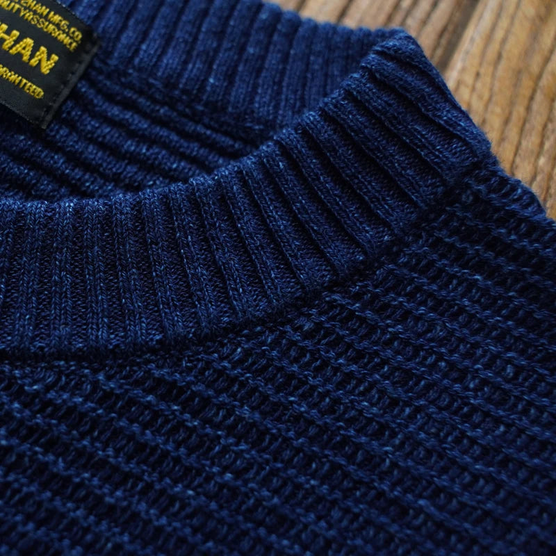 Sauce Zhan Men’s Summer Knit T-Shirt  Short Sleeve Tee  Indigo Dye O-neck  Loose Fit