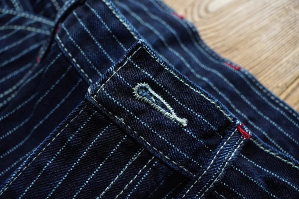 Sauce Zhan Mens Vintage Indigo Wabash Jeans Striped Selvedge Workwear Jeans - Men's American Classic Relax Fit Straight Leg