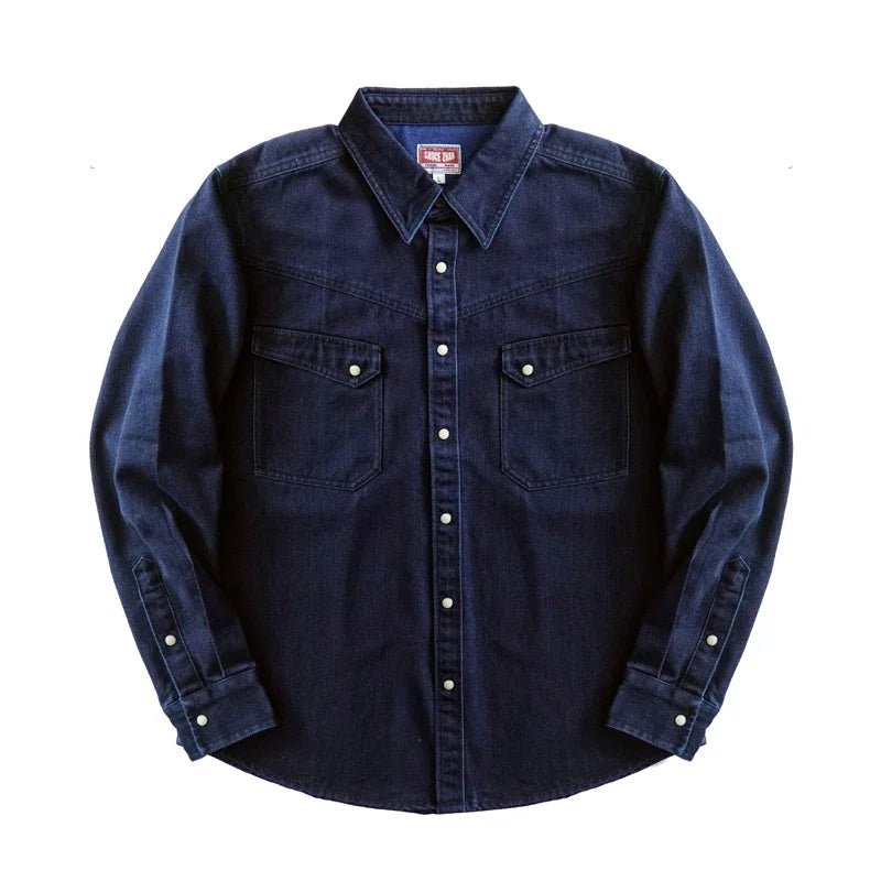 Sauce Zhan Mens Shirt  Westem Cowboy Double Dye Denim Shirt Shirts for Men Long Sleeve Regular Fit