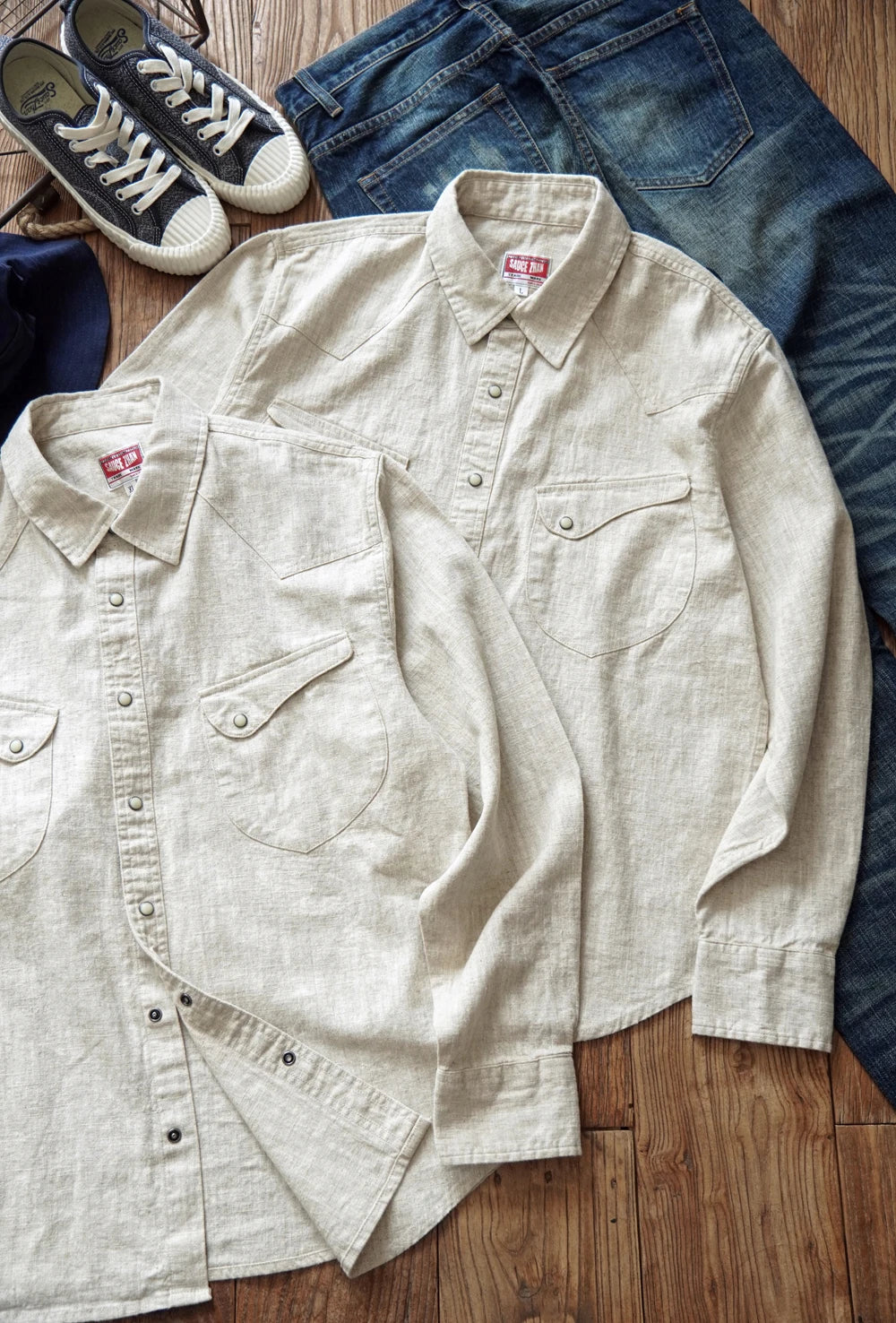 Sauce Zhan Mens Shirts Ramie Shirt for Man Long Sleeve Regular Fit