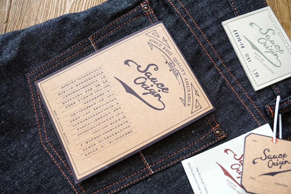 Sauce Origin EX916-FR Men's Jeans Ramie Summer Selvedge Denim Silver Button Regular Fit Straight Leg 10 OZ