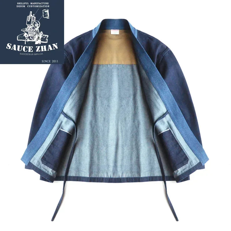 SauceZhan Noragi Jacket Robe Priest Frock Selvedge Denim Jacket Jean Jacket Men Vintage Fall Men's Jackets Soft Washing Denim