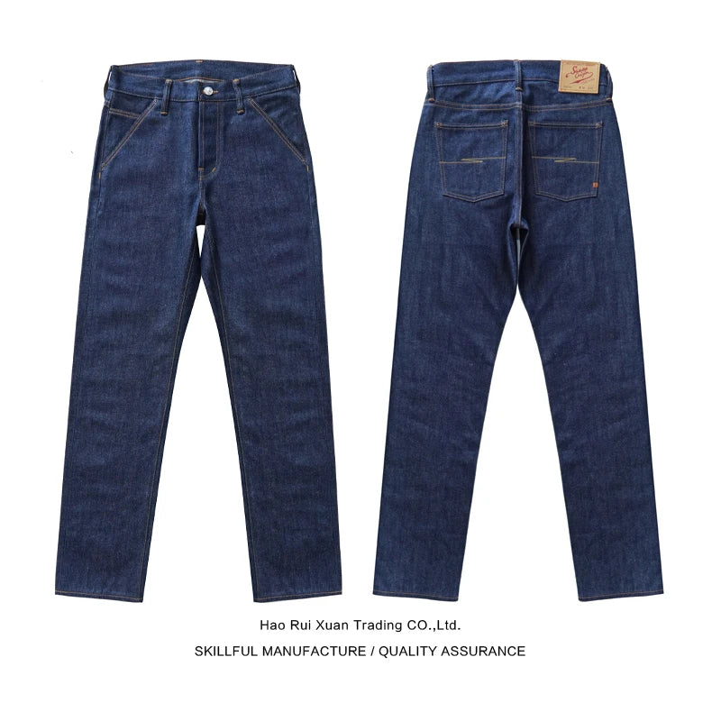 SAUCE ORIGIN 908-TN Men's Denim Jeans Silver Button Indigo Selvedge Denim Fine Craftsmanship 66 Model Straight Leg 11 Oz