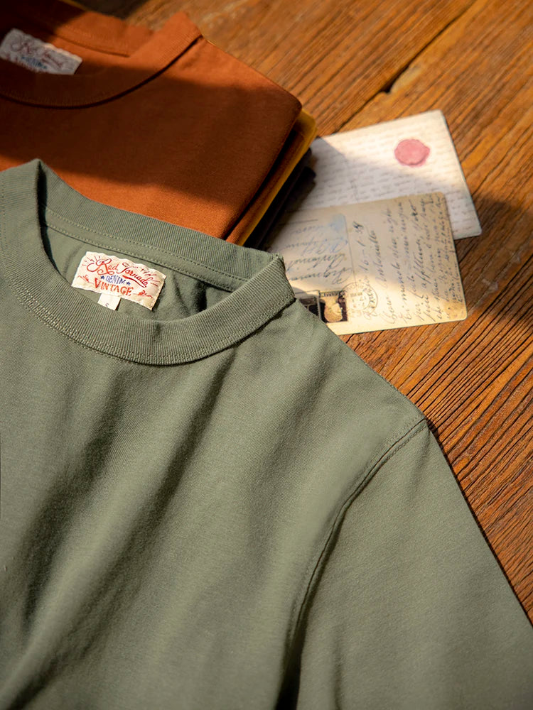 Red Tornado 270g Plain T-Shirts Amekaji Men Heavyweight Cotton Crew Neck Tee Shirt