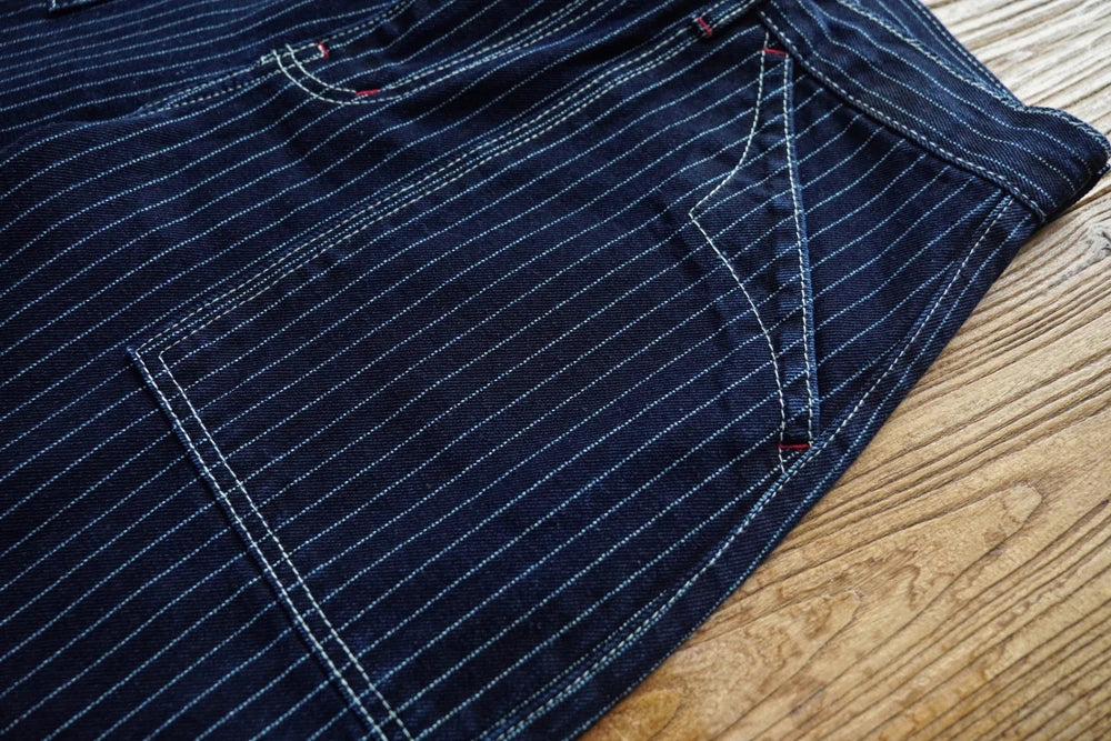Sauce Zhan Mens Vintage Indigo Wabash Jeans Striped Selvedge Workwear Jeans - Men's American Classic Relax Fit Straight Leg