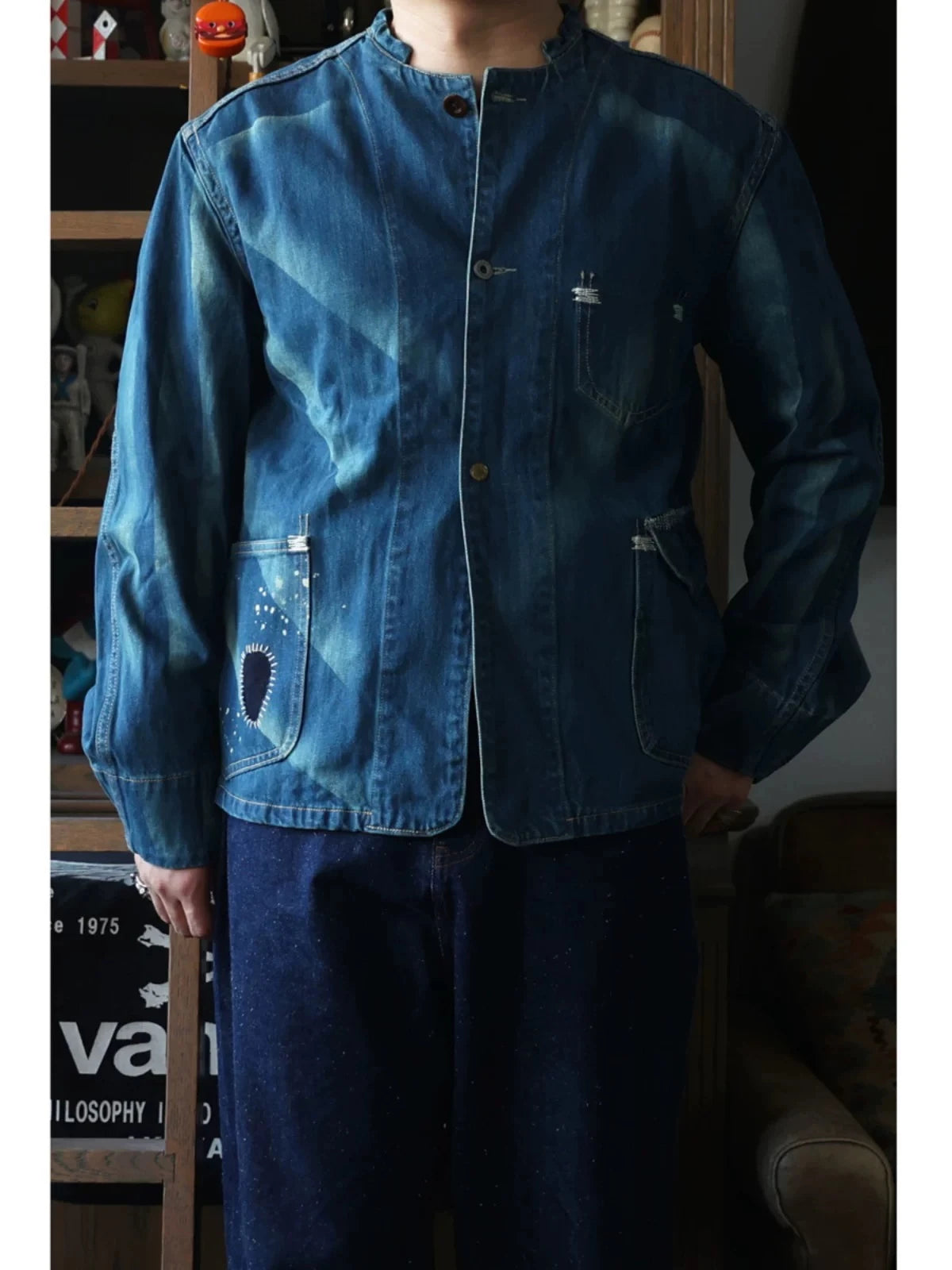 Second Order Engineer Selvage Denim Jacket Vintage Wash Workwear Coat Blue