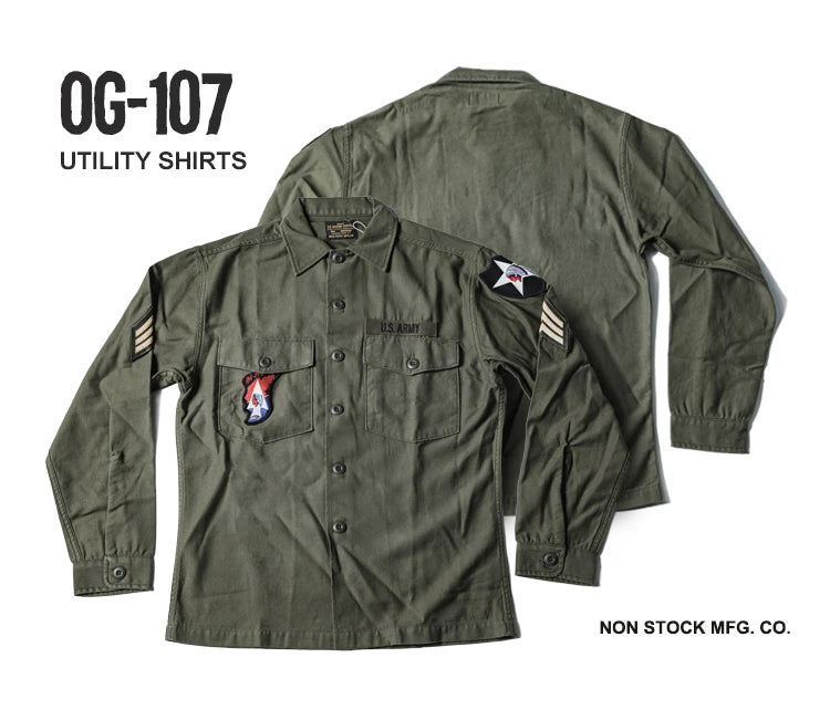 NON STOCK OG-107 Vietnam War Long Sleeve Shirt Cotton Satin Military Style Overshirt