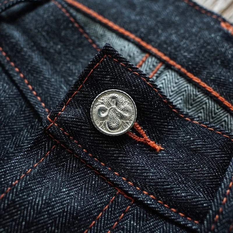 Sauce Origin EX916-FR Men's Jeans Ramie Summer Selvedge Denim Silver Button Regular Fit Straight Leg 10 OZ