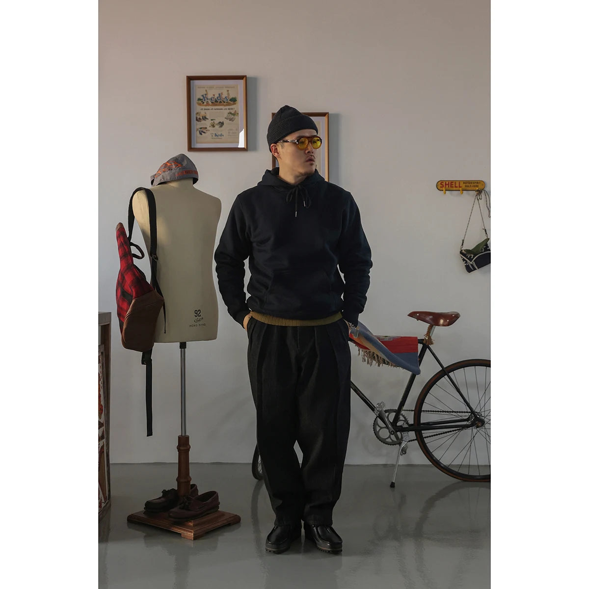 BOB DONG Cotton Fleece Hoodie Men's Casual Plain Hooded Sweatshirt Black & Navy