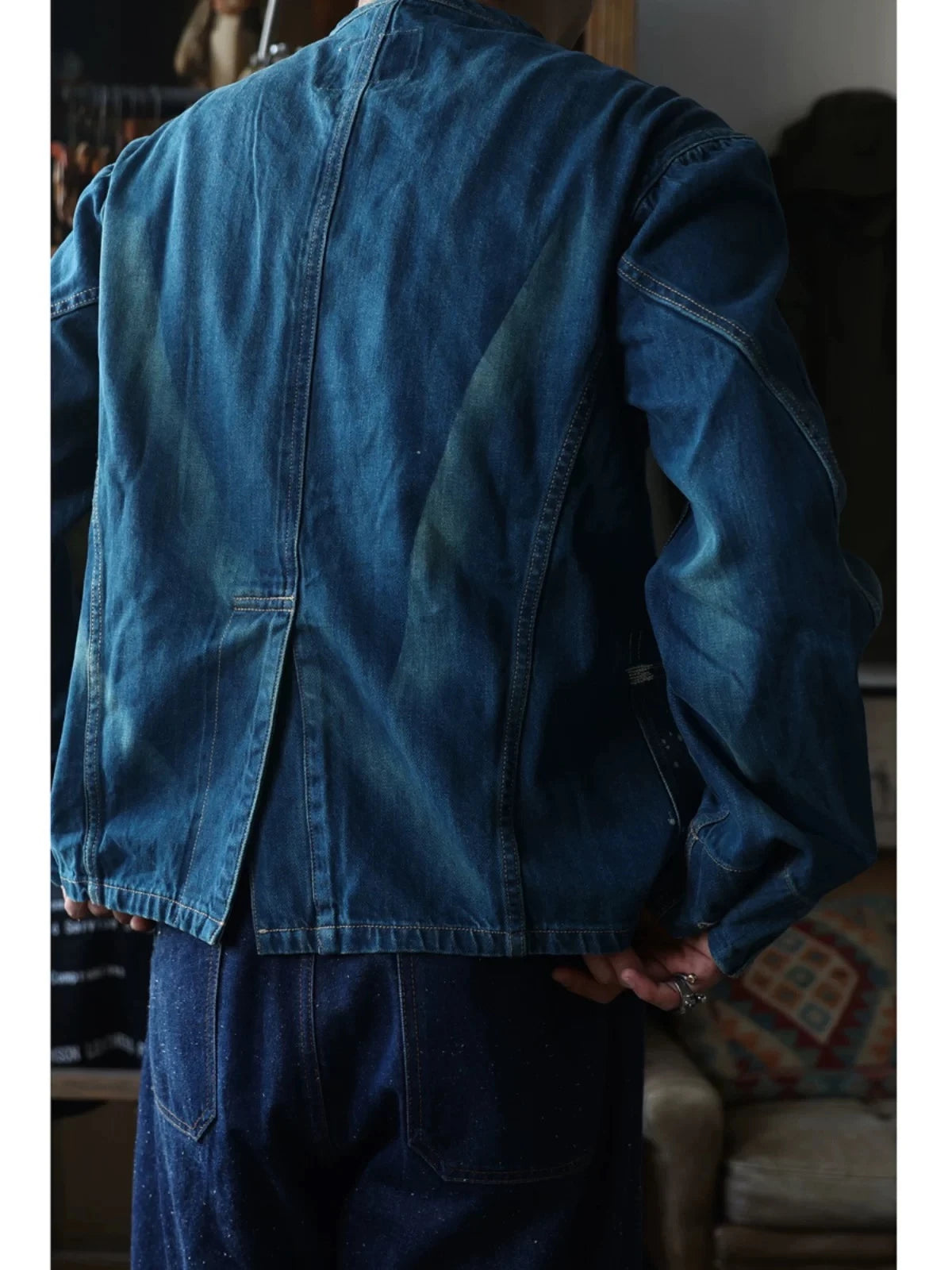 Second Order Engineer Selvage Denim Jacket Vintage Wash Workwear Coat Blue