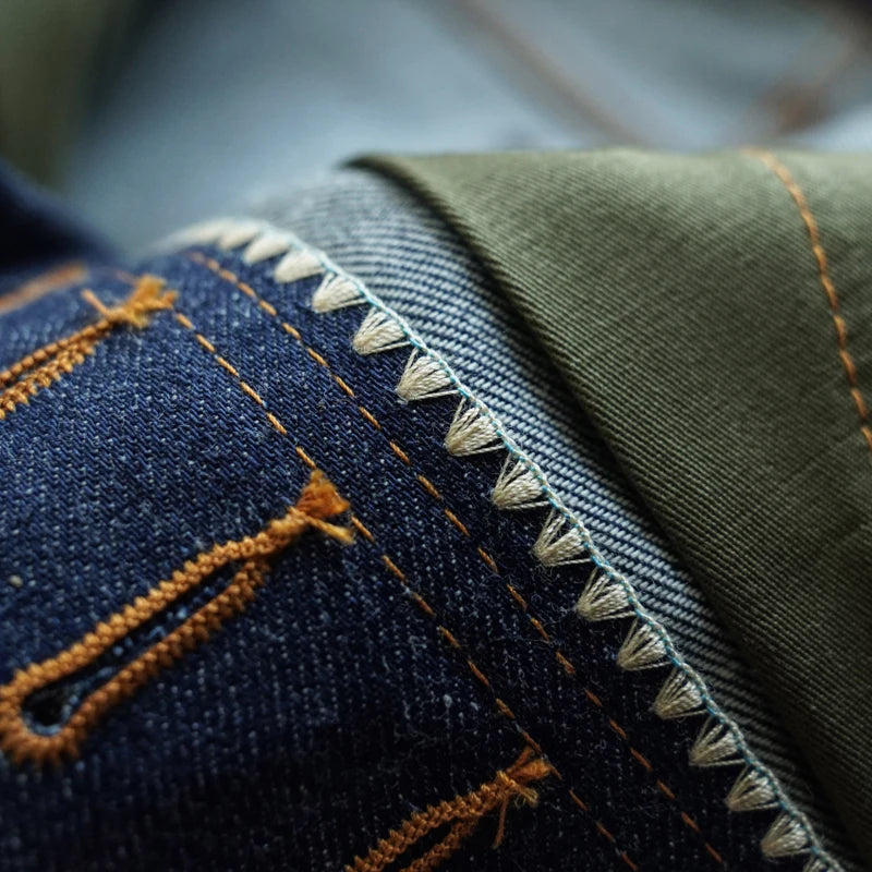 SAUCE ORIGIN 908-TN Men's Denim Jeans Silver Button Indigo Selvedge Denim Fine Craftsmanship 66 Model Straight Leg 11 Oz