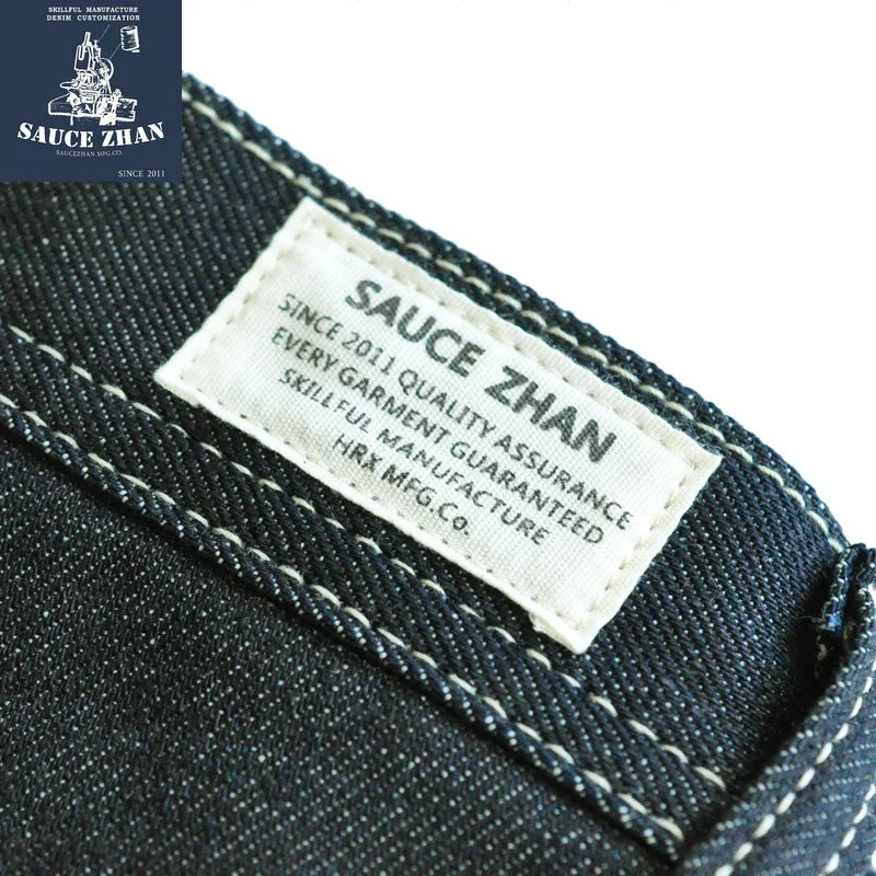 SauceZhan 266XX Mans Shorts Jeans Selvedge Denim Knee Length Mens Jeans Indigo Straight Fit 12.5 Oz