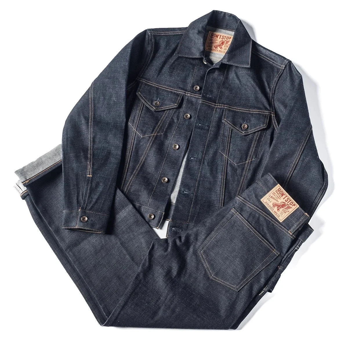 Non Stock Late 1960s Men's Slim Fit Jeans Mid-Rise Selvedge Denim Pants Dark Blue