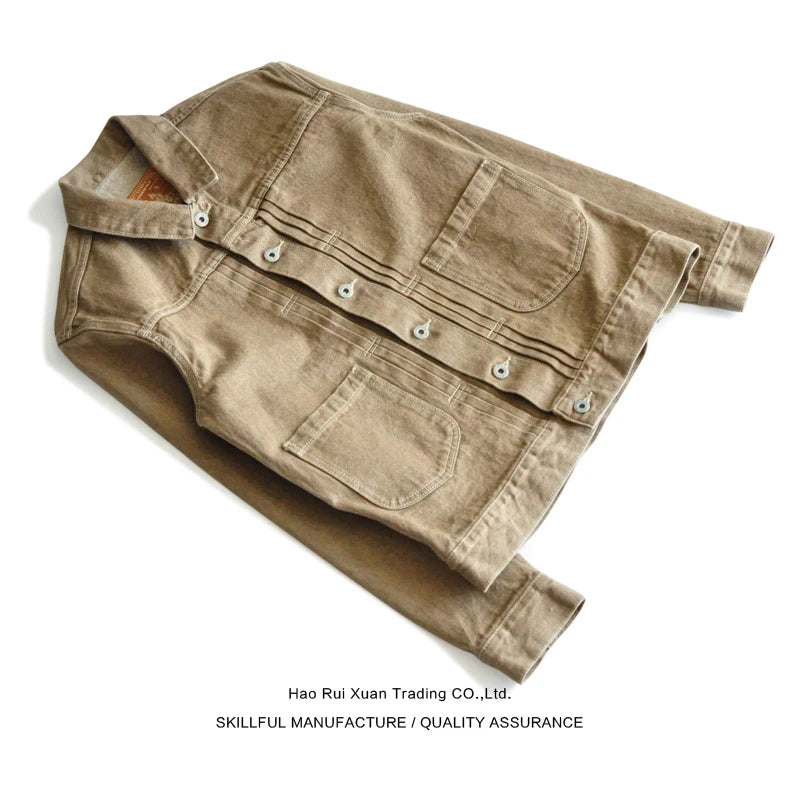 SauceZhan Vulcanization Denim Jacket Khaki Jeans Jacket Selvedge Denim Jacket Jacket Man Casual Men's Jacket Slim fit jacket