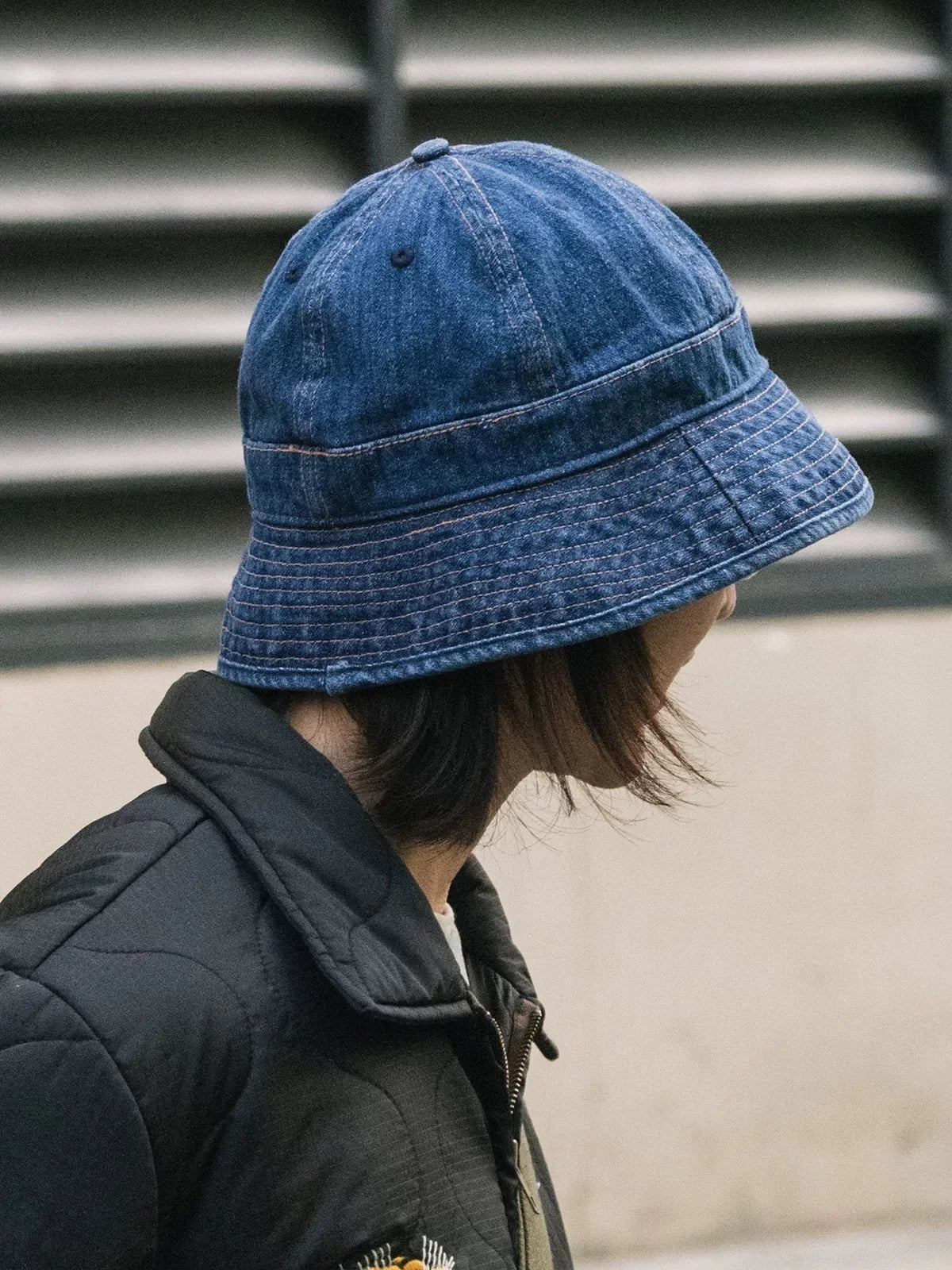 Non Stock HBT Denim Dome Bucket Hat Washed Cotton Fisherman Cap For Daily Casual Vacation