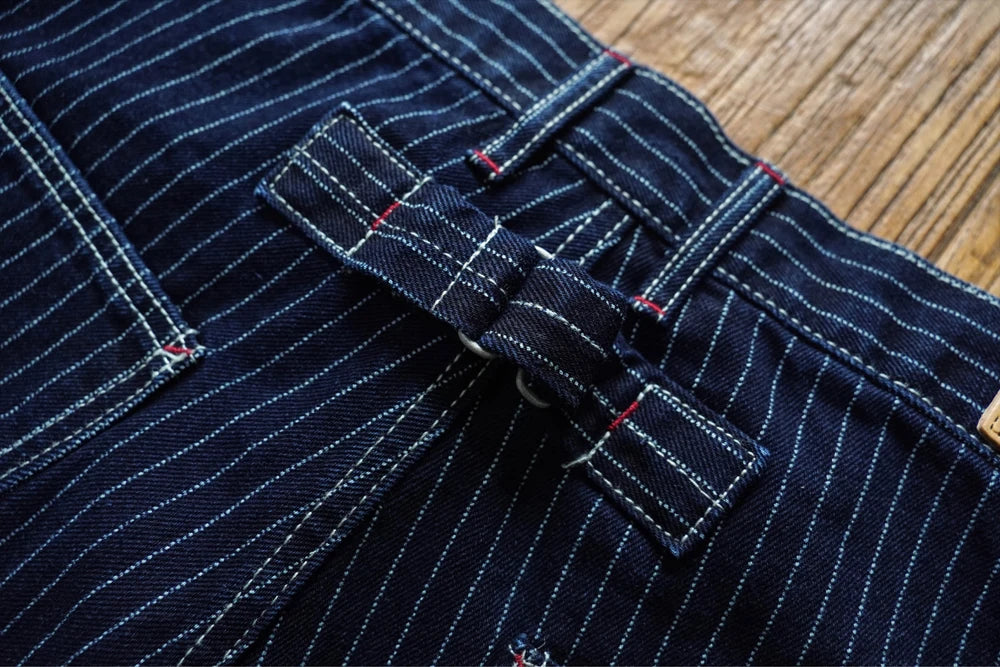Sauce Zhan Mens Vintage Indigo Wabash Jeans Striped Selvedge Workwear Jeans - Men's American Classic Relax Fit Straight Leg