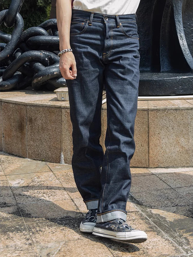 Non Stock Late 1960s Men's Slim Fit Jeans Mid-Rise Selvedge Denim Pants Dark Blue