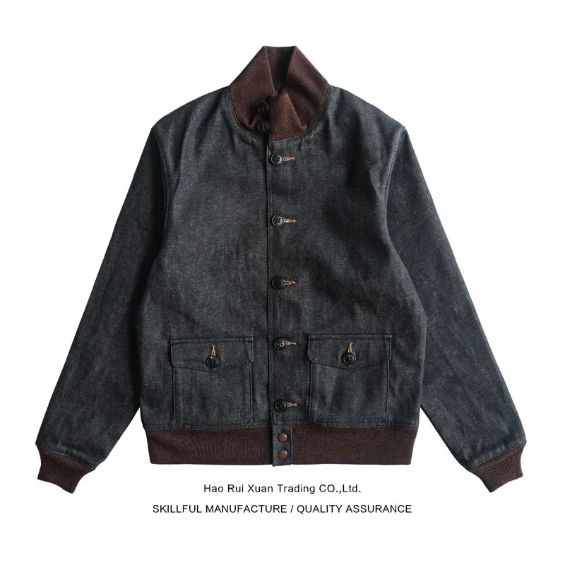 Sauce Zhan  Mens Jacket Short Lined Selvedge Denim Jacket Men A1 Flight Jacket Regular Fit