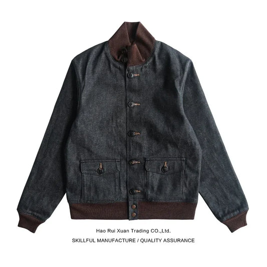 Sauce Zhan  Mens Jacket Short Lined Selvedge Denim Jacket Men A1 Flight Jacket Regular Fit