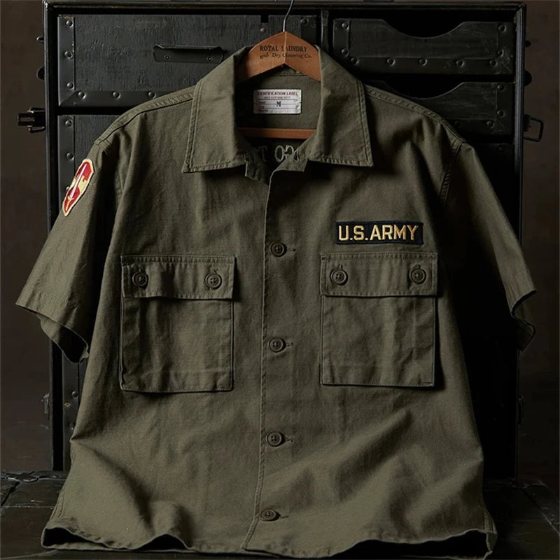 Non Stock Army Vietnam War OG-107 Short Sleeve Shirt Cotton Sateen Embroidery Workshirt