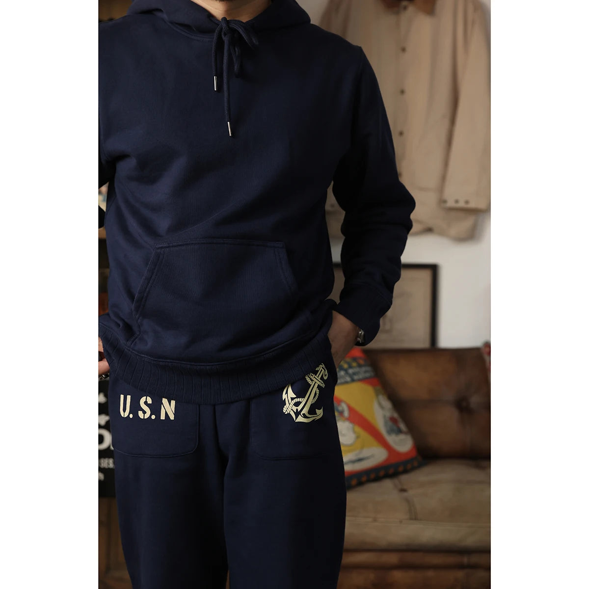 BOB DONG Cotton Fleece Hoodie Men's Casual Plain Hooded Sweatshirt Black & Navy