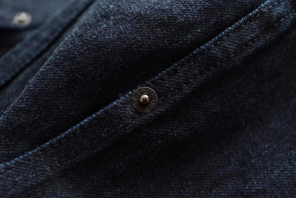 Sauce Zhan Mans Jacket Indigo Selvedge Denim Jacket Jean Jacket Men Vintage Chinese Style Knot Button Loose Fit