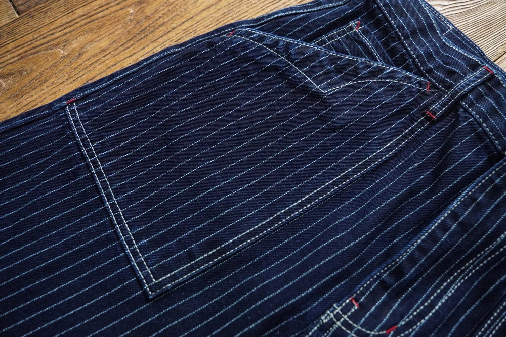 Sauce Zhan Mens Vintage Indigo Wabash Jeans Striped Selvedge Workwear Jeans - Men's American Classic Relax Fit Straight Leg
