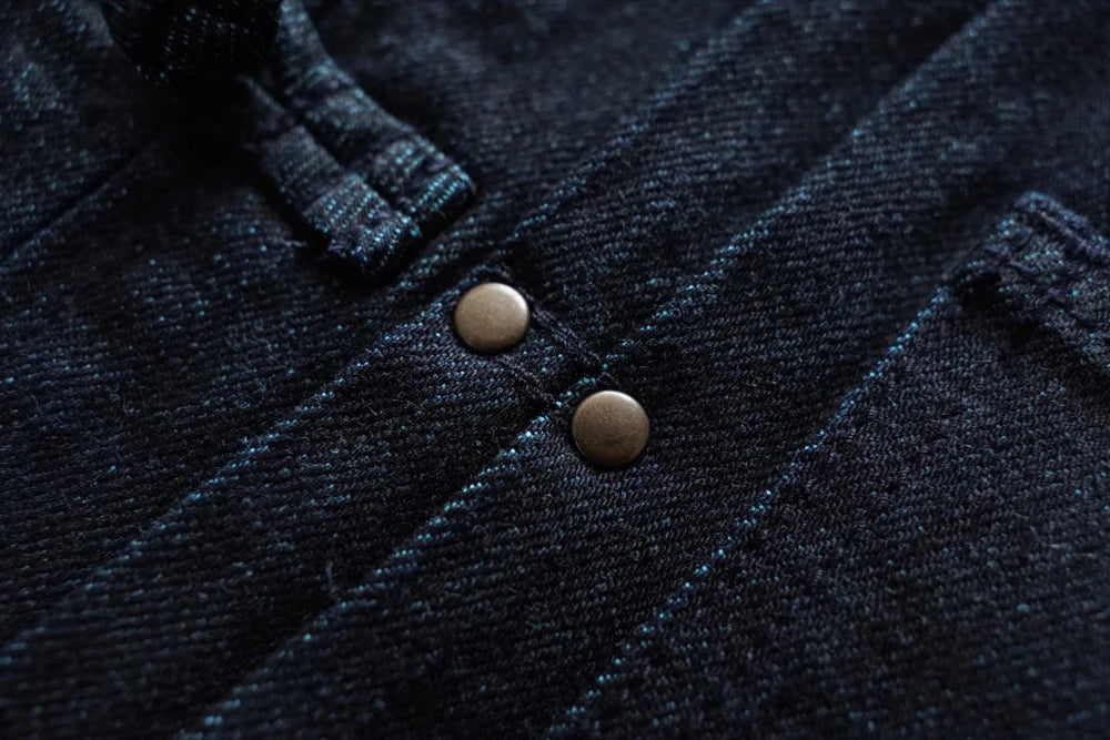 Sauce Zhan Mans Jacket Indigo Selvedge Denim Jacket Jean Jacket Men Vintage Chinese Style Knot Button Loose Fit