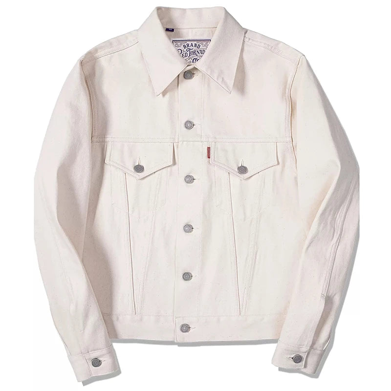 Red Tornado Type III Trucker Jacket 557XX White Selvedge Denim Short Mens Outerwear Slim Fit