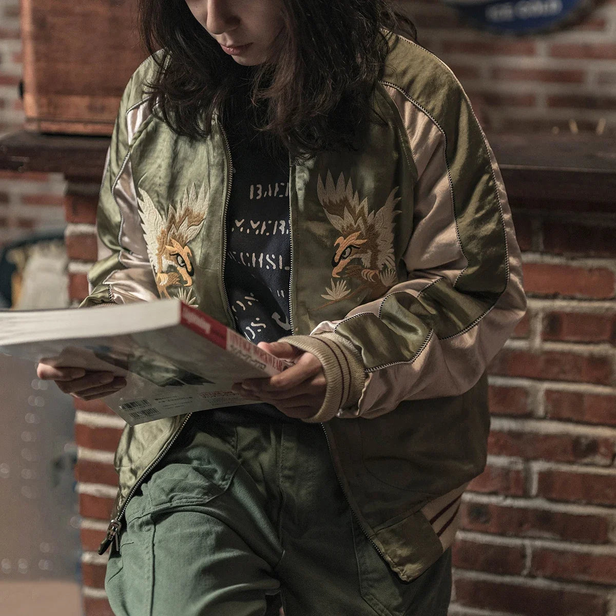 Non Stock Suka Reversible Souvenir Jacket Embroidered Sukajan Baseball Outerwear