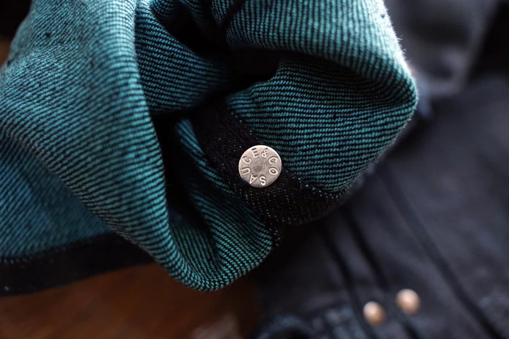 Sauce Zhan Mans Jacket Indigo Selvedge Denim Jacket Jean Jacket Men Vintage Chinese Style Knot Button Loose Fit