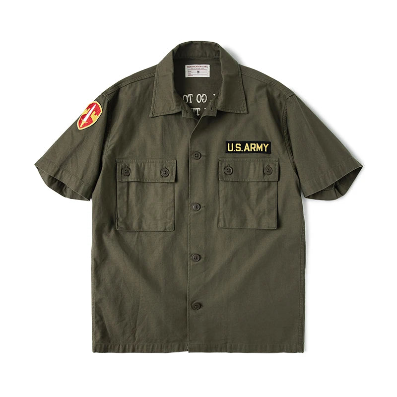Non Stock Army Vietnam War OG-107 Short Sleeve Shirt Cotton Sateen Embroidery Workshirt