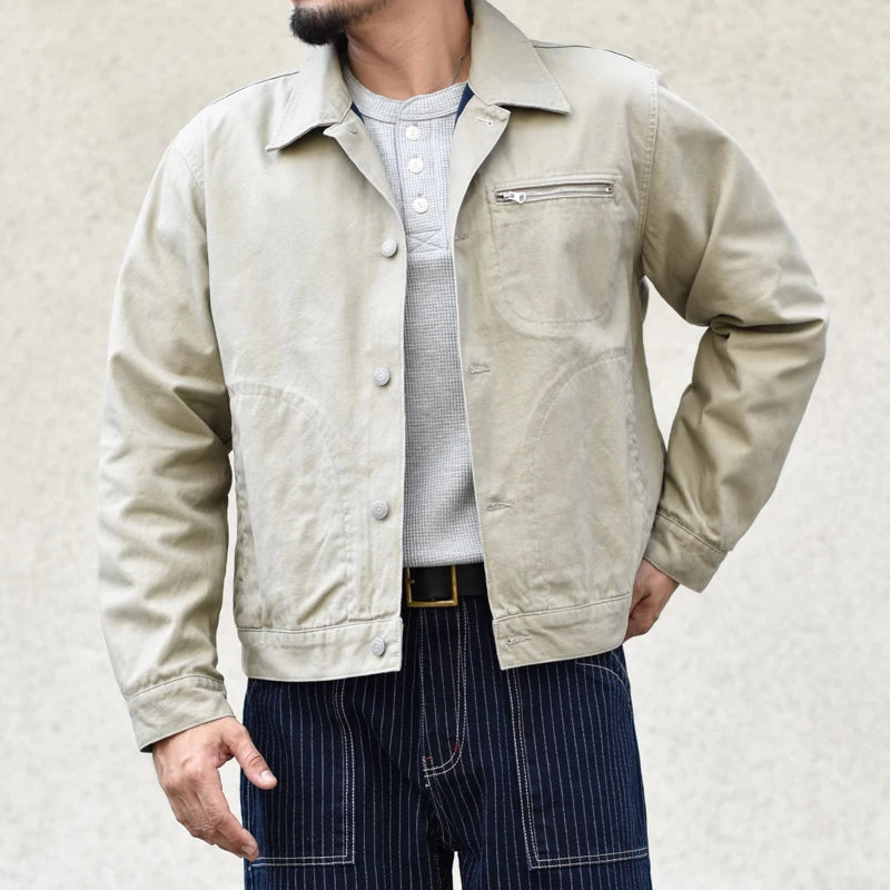 Sauce Zhan  Men's Workwear Style Canvas Trucker Jacket in Amekaji Fashion Regular Fit