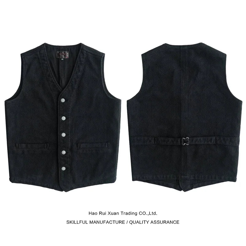 Sauce Zhan Men's Suit Vest Sashiko Vintage Blazer Vest Thick and Durable Waistcoat Regular Fit