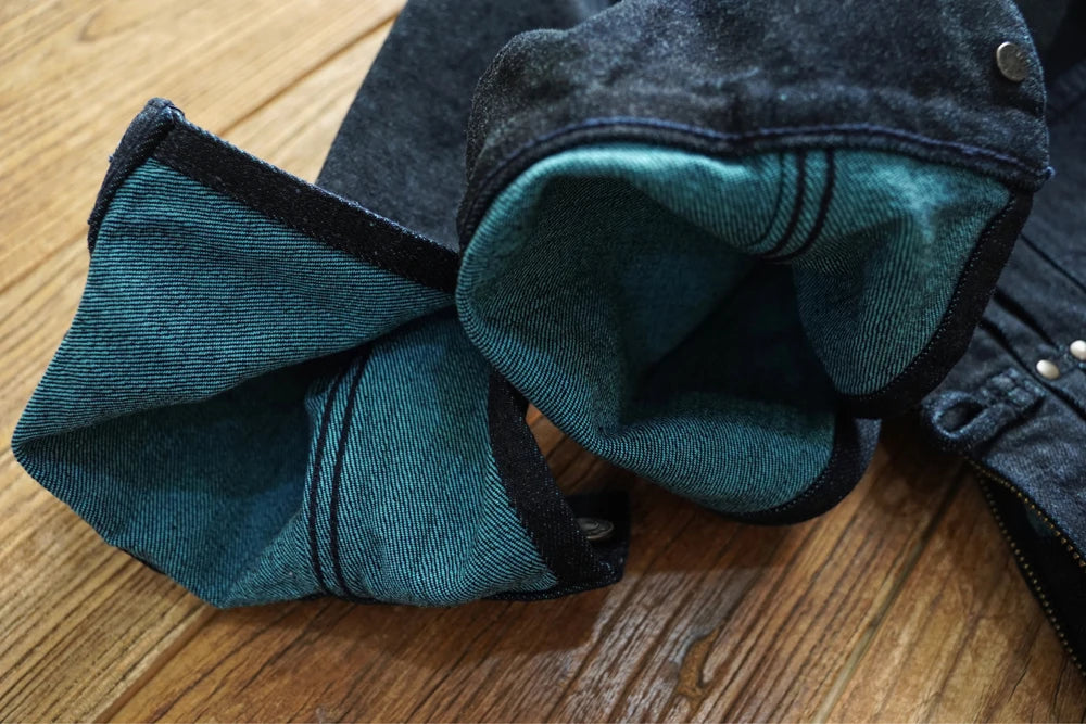 Sauce Zhan Mans Jacket Indigo Selvedge Denim Jacket Jean Jacket Men Vintage Chinese Style Knot Button Loose Fit