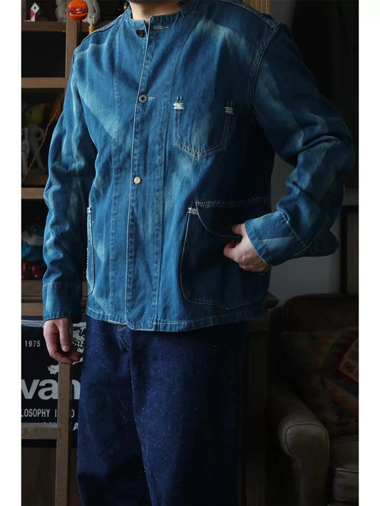 Second Order Engineer Selvage Denim Jacket Vintage Wash Workwear Coat Blue