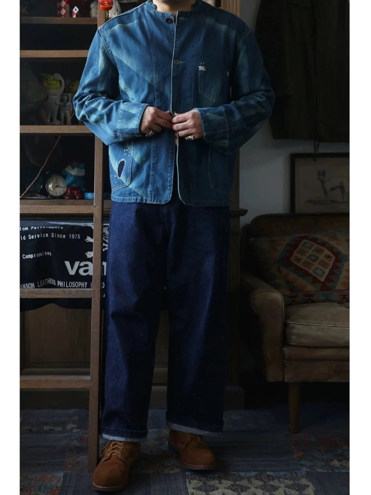 Second Order Engineer Selvage Denim Jacket Vintage Wash Workwear Coat Blue