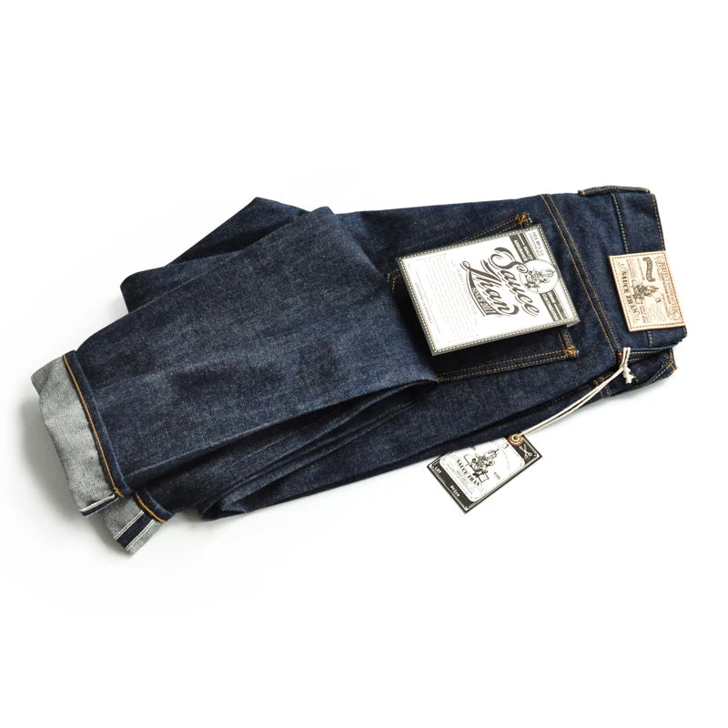 SauceZhan 310XX-RAW Mens Jeans Unsanforized Selvedge Raw Denim Jeans for Men Button Fly Slim Fit 14.5 Oz