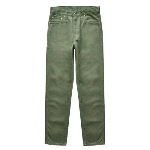 Sauce Zhan Men Pants HBT Herringbone Cargo Pants Casual Pants Waved Twills Slim Fit High Front Rise Wear-resistant Green