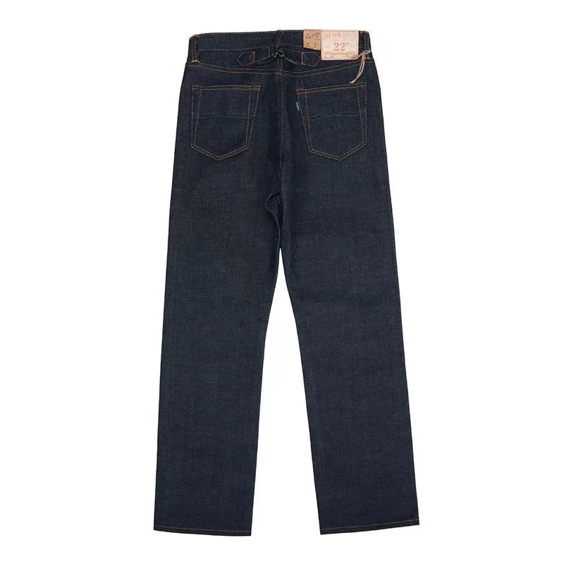 BOB DONG 22oz Men's Buckle Back Jeans Pocket Designs Rigid Selvedge Denim Pants