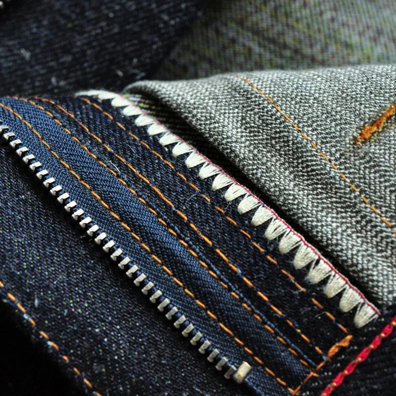 SAUCE ORIGIN EXL916-AG Mens Jeans cotton linen Selvedge Sanforized Raw Denim Jeans for Men Straight Fit Silver Button 19 oz