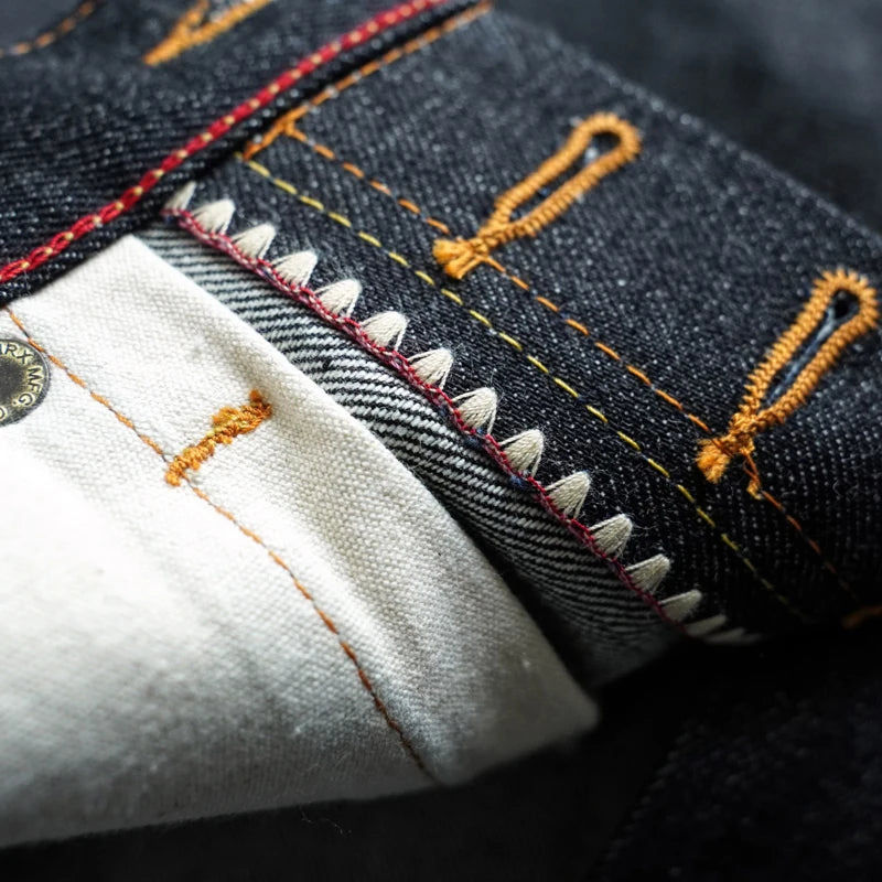 SAUCE ORIGIN 1A910-AG Mens Jeans Selvedge Denim Jeans for Man Silver Button Slim Fit Handmade 15 Oz